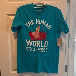 NWT Men’s Disney Little Mermaid Teal Graphic Tee "The Human World It's A Mess"